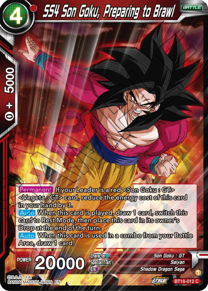 SS4 Son Goku, préparation à la bagarre (BT18-012) [Dawn of the Z-Legends] 