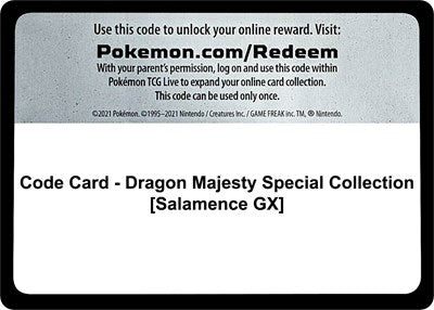 Code Card - Dragon Majesty Special Collection (Salamence GX) (Dragon Majesty) Near Mint