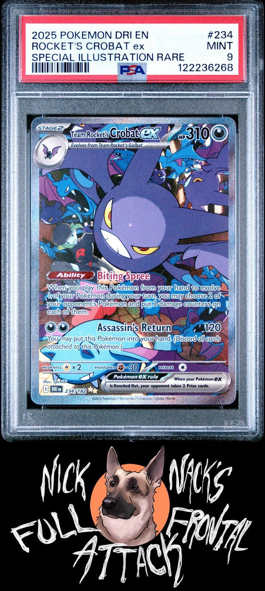 2025 Destined Rivals 234 Rocket's Crobat Ex Special Illustration Rare PSA 9 - Nick Nack's Full Frontal Attack