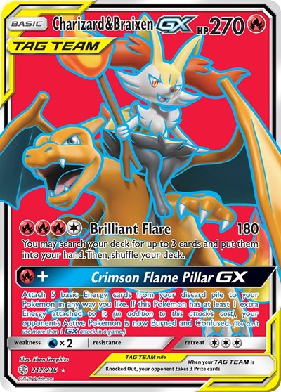 Charizard & Braixen GX (Full Art) (SM - Cosmic Eclipse) Near Mint Holofoil