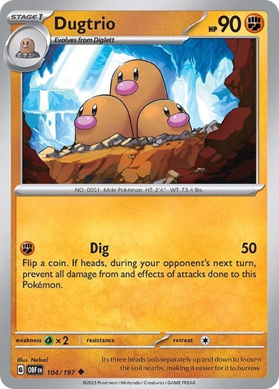Dugtrio (Scarlet and Violet: Obsidian Flames) Near Mint - Nick Nack's Full Frontal Attack