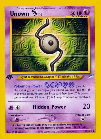 Unown (S) (Neo Destiny) Light Play 1st Edition