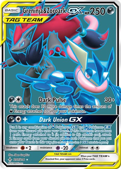 Greninja & Zoroark GX (200) (Full Art) (SM - Unbroken Bonds) Near Mint Holofoil