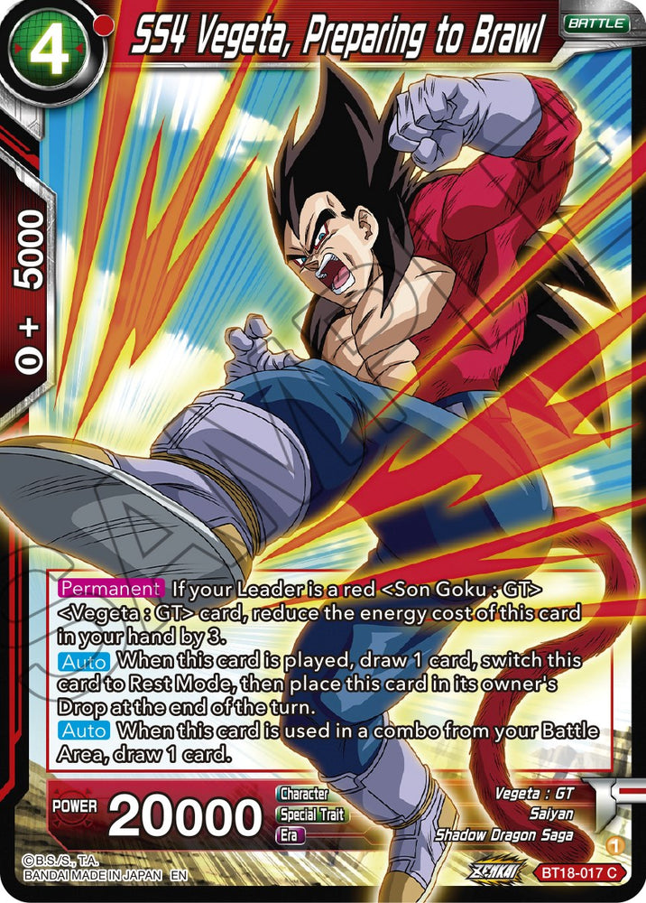 Vegeta SS4, préparation à la bagarre (BT18-017) [Dawn of the Z-Legends] 