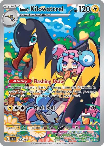 Iono's Kilowattrel - 163 (SV09: Journey Together) Near Mint Holofoil - Nick Nack's Full Frontal Attack