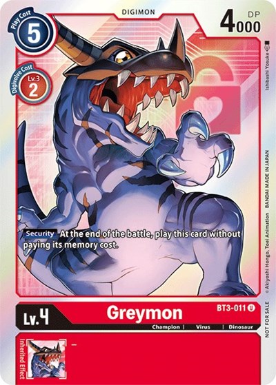 Greymon BT3-011 (Box Topper) (Release Special Booster) Near Mint Foil