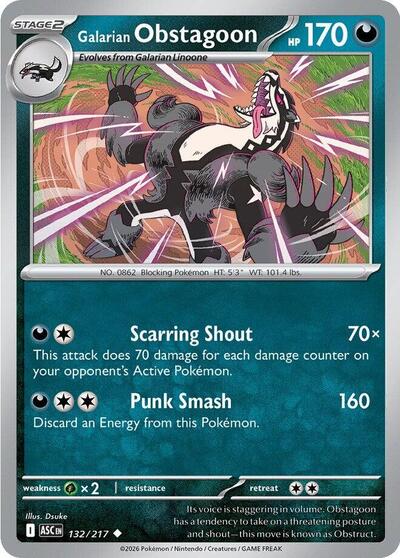 Galarian Obstagoon - 132 (ME: Ascended Heroes) Near Mint - Nick Nack's Full Frontal Attack