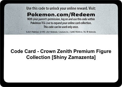 Code Card - Crown Zenith Premium Figure Collection (Shiny Zamazenta) (Crown Zenith) Near Mint