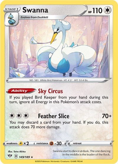 Swanna (SWSH03: Darkness Ablaze) Near Mint Reverse Holofoil - Nick Nack's Full Frontal Attack