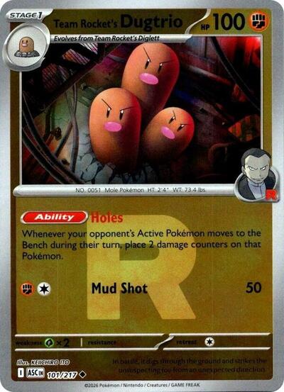 Team Rocket's Dugtrio - 101/217 (Team Rocket) (ME: Ascended Heroes) Near Mint Reverse Holofoil - Nick Nack's Full Frontal Attack