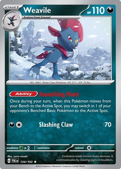 Weavile (SV02: Paldea Evolved) Near Mint Reverse Holofoil - Nick Nack's Full Frontal Attack