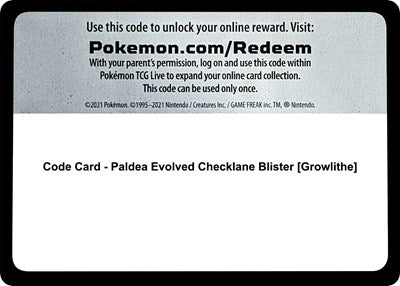 Code Card - Paldea Evolved Checklane Blister (Growlithe) (SV02: Paldea Evolved) Near Mint