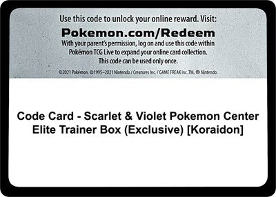 Code Card - Scarlet & Violet Pokemon Center Elite Trainer Box (Exclusive) (Koraidon) (Scarlet and Violet: Base Set) Near Mint