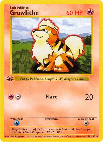 Growlithe (Base Set (Shadowless)) Heavy Play Unlimited