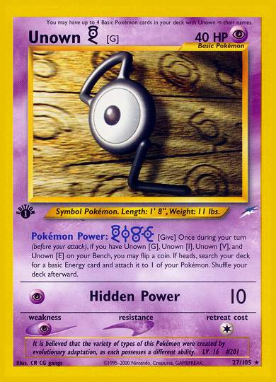 Unown (G) (Neo Destiny) Light Play 1st Edition