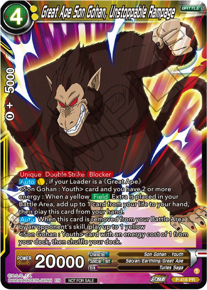 Great Ape Son Gohan, Unstoppable Rampage (Zenkai Series Tournament Pack Vol.1) (P-416) [Tournament Promotion Cards]