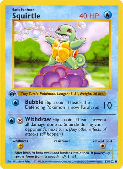Squirtle (Base Set (Shadowless)) Heavy Play 1st Edition