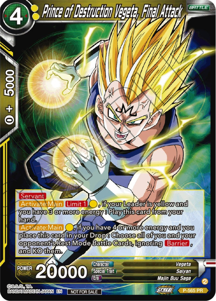 Prince of Destrcution Vegeta, Final Attack (Zenkai Series Tournament Pack Vol.6) (P-565) [Tournament Promotion Cards]