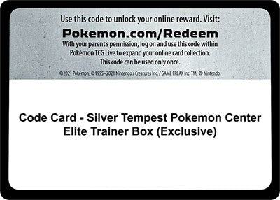 Code Card - Silver Tempest Pokemon Center Elite Trainer Box (Exclusive) (SWSH12: Silver Tempest) Near Mint