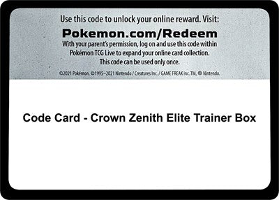 Code Card - Crown Zenith Elite Trainer Box (Crown Zenith) Near Mint
