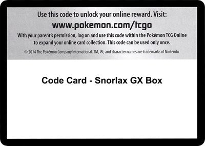 Code Card - Snorlax GX Box (XY - Evolutions) Near Mint