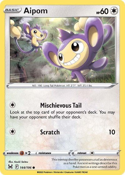 Aipom (SWSH11: Lost Origin) Near Mint - Nick Nack's Full Frontal Attack