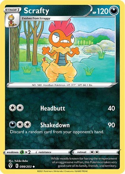 Scrafty (SWSH07: Evolving Skies) Near Mint Reverse Holofoil - Nick Nack's Full Frontal Attack