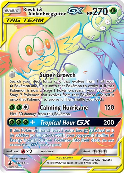 Rowlet & Alolan Exeggutor GX (Secret) (SM - Unified Minds) Near Mint Holofoil