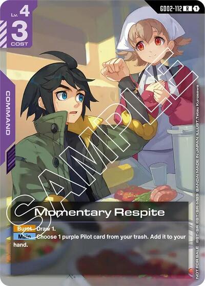 Momentary Respite (Store Tournament Participant Pack 02) (Gundam Promotional Cards) Near Mint Holofoil - Nick Nack's Full Frontal Attack