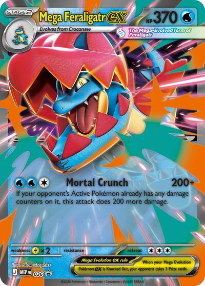 Mega Feraligatr ex - 036 (ME: Mega Evolution Promo) Near Mint Holofoil - Nick Nack's Full Frontal Attack