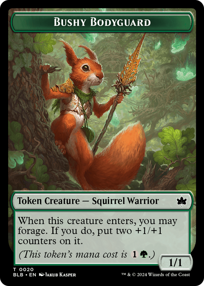 Emblem - Ral, Crackling Wit // Bushy Bodyguard Double-Sided Token [Bloomburrow Tokens]
