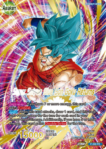 Son Goku // Super Saiyan Blue Son Goku Returns (con sello dorado) (P-399) [Tarjetas de promoción] 