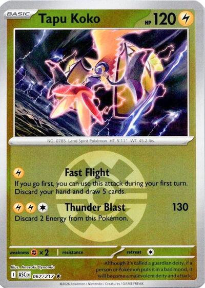 Tapu Koko (Quick Ball) (ME: Ascended Heroes) Near Mint Reverse Holofoil - Nick Nack's Full Frontal Attack