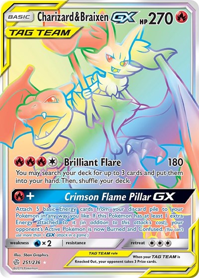Charizard & Braixen GX (Secret) (SM - Cosmic Eclipse) Near Mint Holofoil