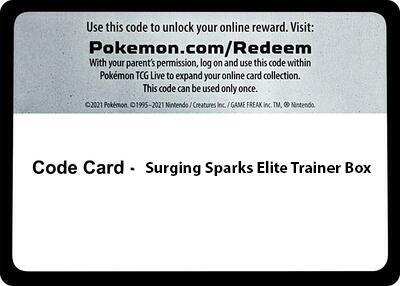 Code Card - Surging Spark Elite Trainer Box (SV08: Surging Sparks) Near Mint