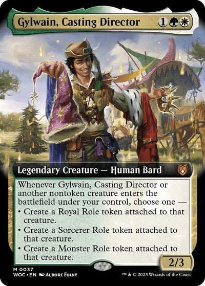 Gylwain, Casting Director (Extended Art) (Commander: Wilds of Eldraine) Near Mint - Nick Nack's Full Frontal Attack