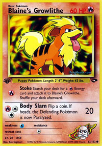Blaine's Growlithe (Gym Challenge) Light Play 1st Edition