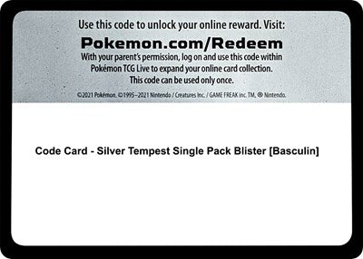 Code Card - Silver Tempest Single Pack Blister (Basculin) (SWSH12: Silver Tempest) Near Mint
