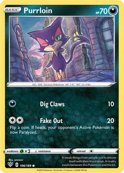 Purrloin (SWSH03: Darkness Ablaze) Near Mint - Nick Nack's Full Frontal Attack