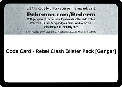 Code Card - Rebel Clash Blister Pack (Gengar) (SWSH02: Rebel Clash) Near Mint