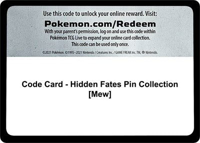 Code Card - Hidden Fates Pin Collection (Mew) (Hidden Fates) Near Mint