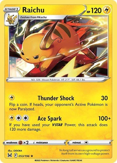 Raichu (SWSH11: Lost Origin) Near Mint - Nick Nack's Full Frontal Attack