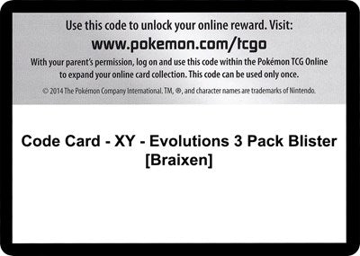 Code Card - XY - Evolutions 3 Pack Blister (Braixen) (XY - Evolutions) Near Mint