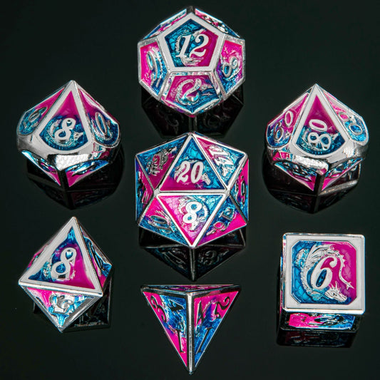 7-Set Dragon: Silver with Blue & Pink