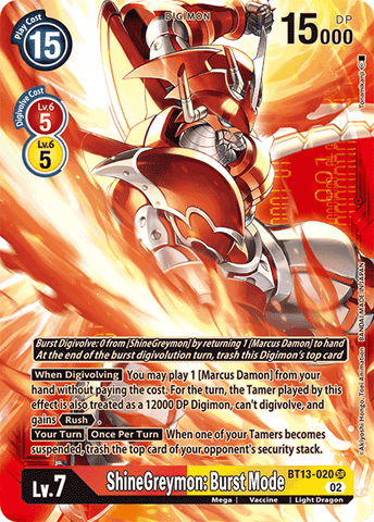 ShineGreymon: Burst Mode [BT13-020] (Alternate Art with Red Background) [Versus Royal Knights Booster]