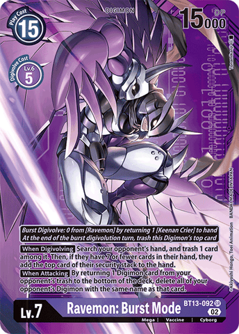 Ravemon: Burst Mode [BT13-092] (Alternate Art with Purple Background) [Versus Royal Knights Booster]