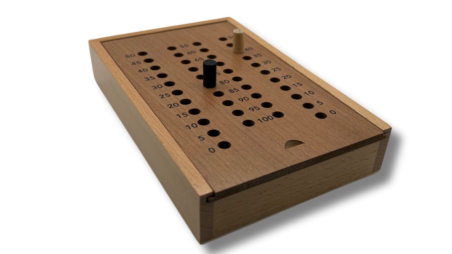 Scoring Track and Storage Box with 4 Pegs and 28 Crokinole discs (2022 Version)
