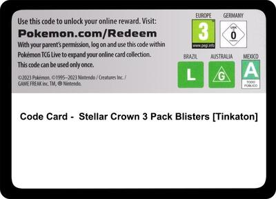 Code Card - Stellar Crown 3 Pack Blisters (Tinkaton) (SV07: Stellar Crown) Near Mint