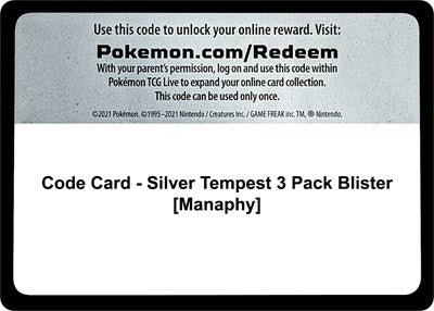Code Card - Silver Tempest 3 Pack Blister (Manaphy) (SWSH12: Silver Tempest) Near Mint