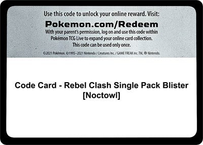 Code Card - Rebel Clash Single Pack Blister (Noctowl) (SWSH02: Rebel Clash) Near Mint
